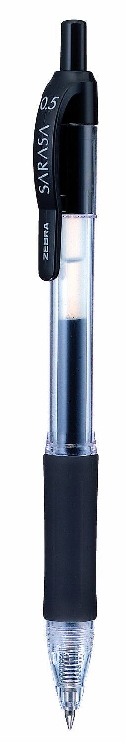 Zebra Pen Sarasa Clip Gel Pens, Medium Point Gel Pens For Adult Colouring, Smear-Proof Gel Pens For Writing, Retractable Black Gel Pens For Kids & Adults, Colour Gel Pens Set, 12 Pk - Black Ink