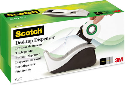 Scotch Tape Dispenser in Silver with 1 Roll of Scotch Magic Tape 19mm x 33m - Ideal For School, Home And Office