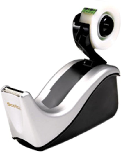 Scotch Tape Dispenser in Silver with 1 Roll of Scotch Magic Tape 19mm x 33m - Ideal For School, Home And Office