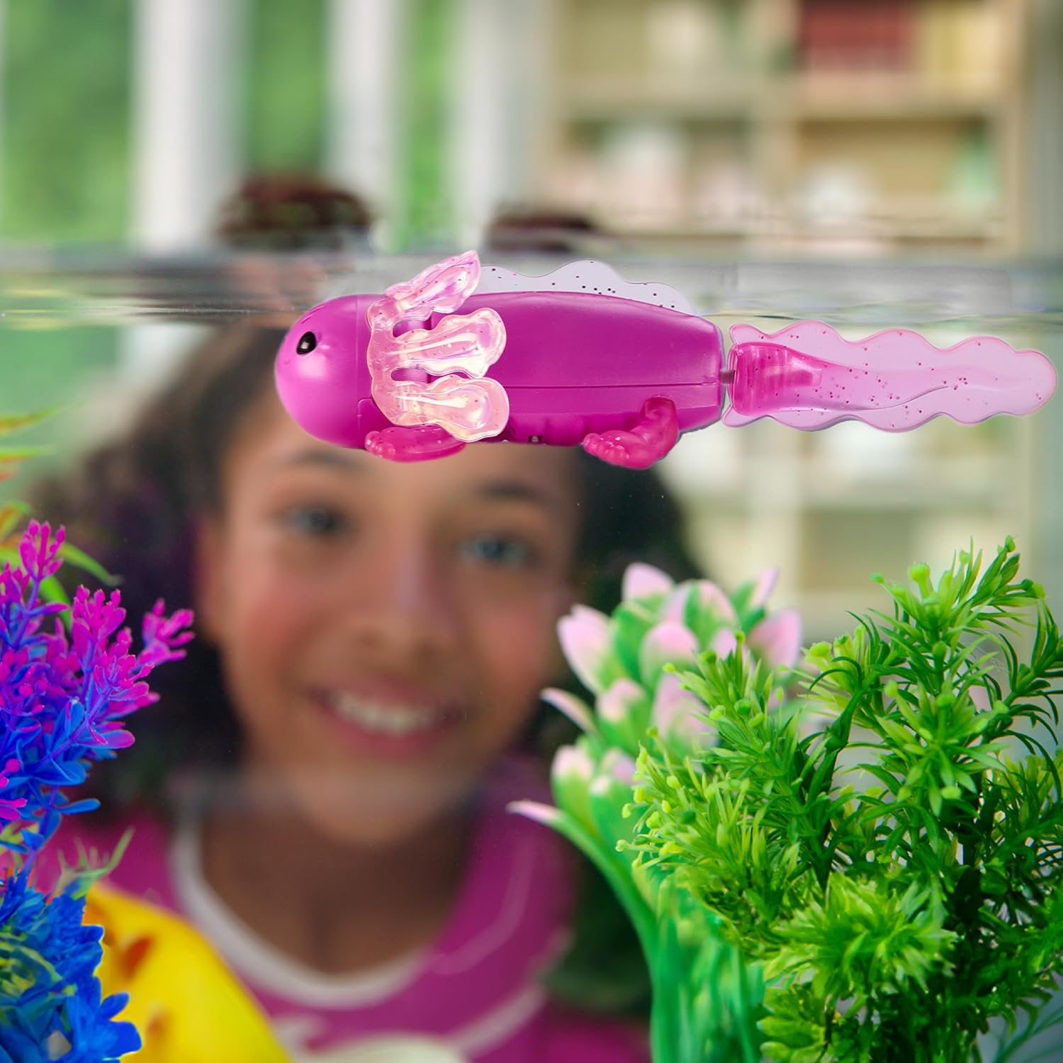 Fingerlings Interactive Baby Axolotl, Ziggy (Magenta), Swims & Lights Up