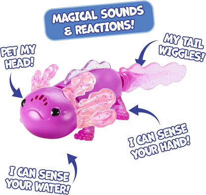 Fingerlings Interactive Baby Axolotl, Ziggy (Magenta), Swims & Lights Up