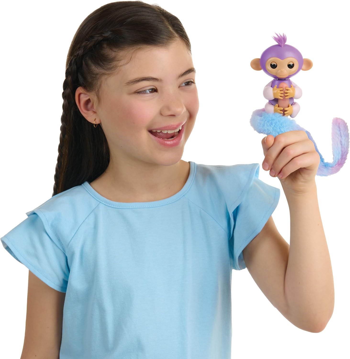 Fingerlings Snuggle Tails - Interactive Purple Monkey (Coco), with fluffy tail, mini bestie (Chloe), brush and stickers