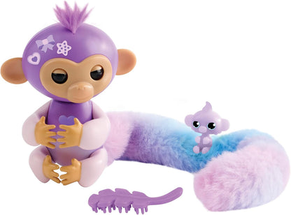 Fingerlings Snuggle Tails - Interactive Purple Monkey (Coco), with fluffy tail, mini bestie (Chloe), brush and stickers