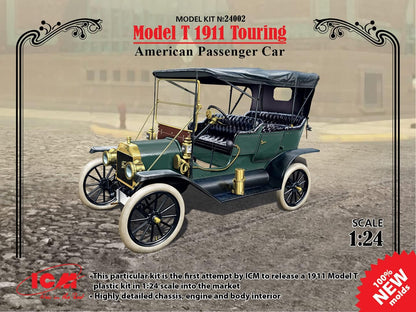 ICM ICM24002 Ford 1:24-Model T 1911 Touring, US Passenger Car, 14.2 x 8.7 x 5 cm