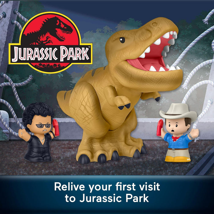 Little People Collector Jurassic Park Special Edition Set für Filmfans, 2 Figuren & 1 T-Rex Dinosaurier in einer Displayverpackung