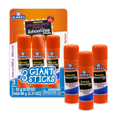 Elmers - Washable Disappearing Purple School Glue Sticks - 3x 22G