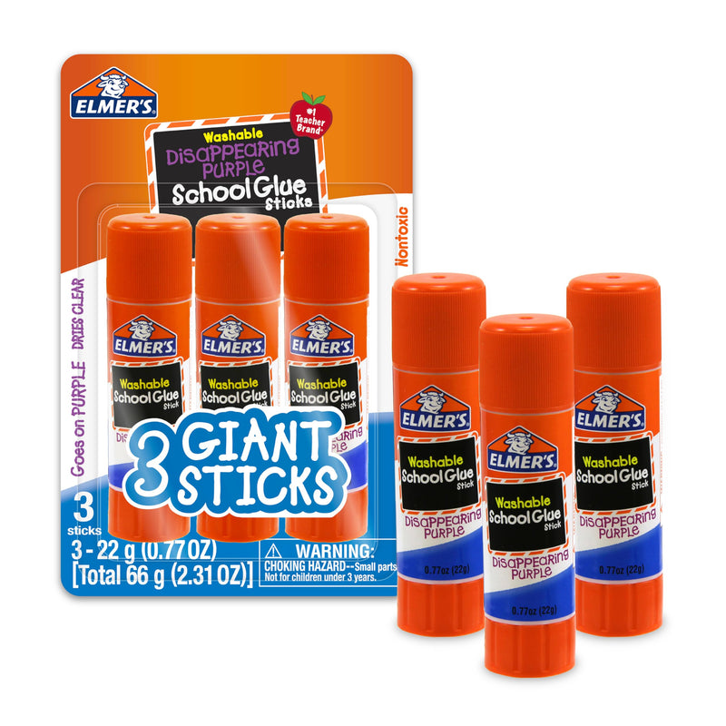Elmers - Washable Disappearing Purple School Glue Sticks - 3x 22G