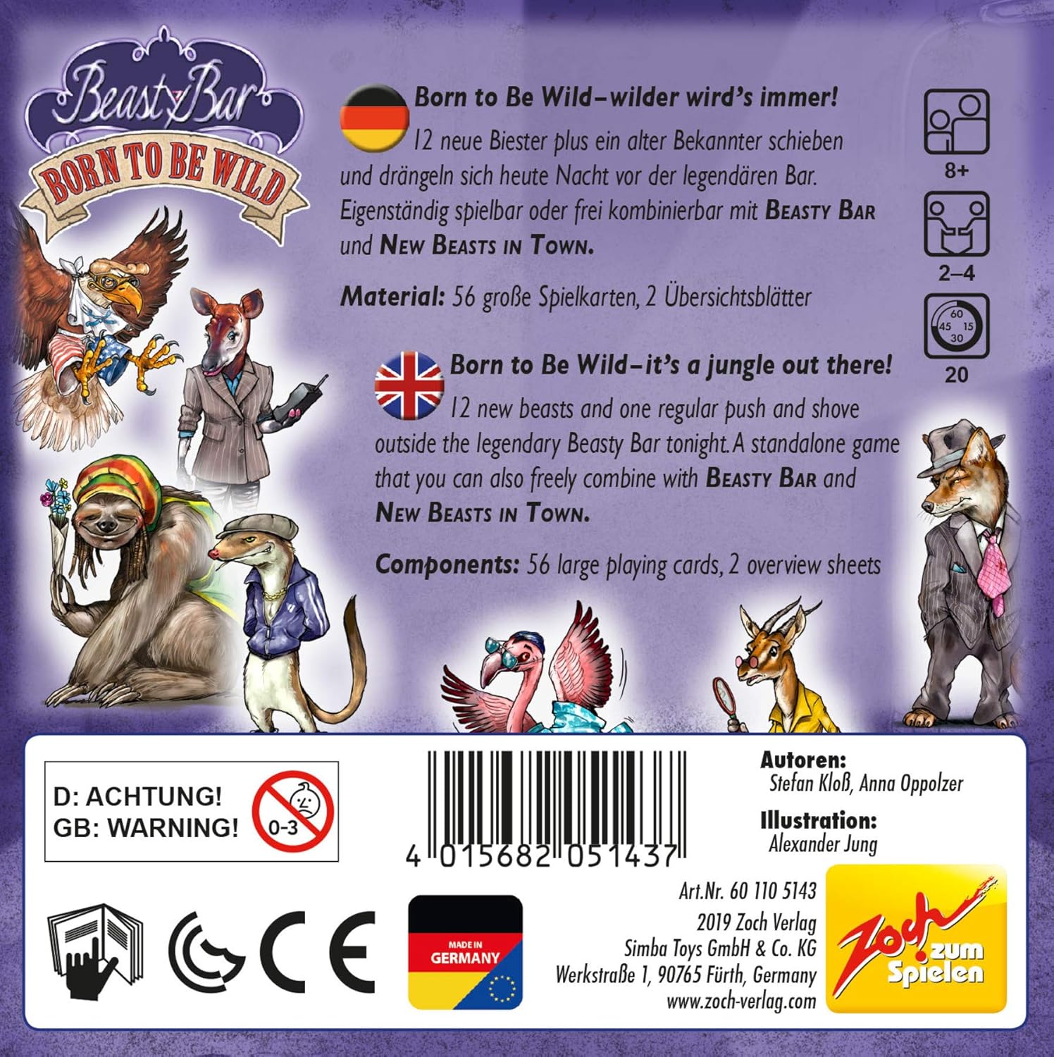 Zoch 601105143 Beasty Bar Born to be Wild - The Character Card Game - Can be Played & Combined Independently - for 2 to 4 Players, Strategy Game, for Children from 8 Years