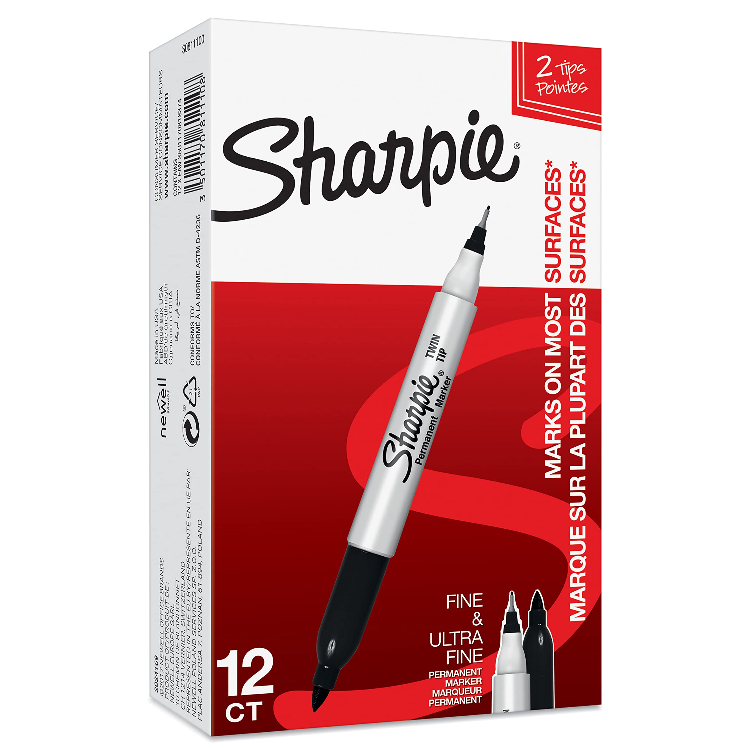 Sharpie Permanent Markers | Fine Point | Assorted Neon Colours | 4 Count
