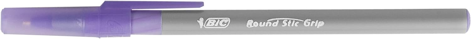 BIC Round Stic Grip Ballpoint Pens - Value Pack of 40 Pens for Office - Purple Colour - Smooth Writing and Comfortable Grip