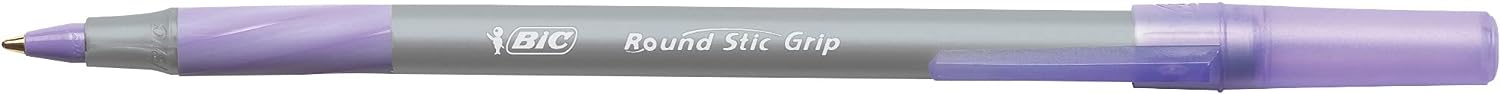 BIC Round Stic Grip Ballpoint Pens - Value Pack of 40 Pens for Office - Purple Colour - Smooth Writing and Comfortable Grip