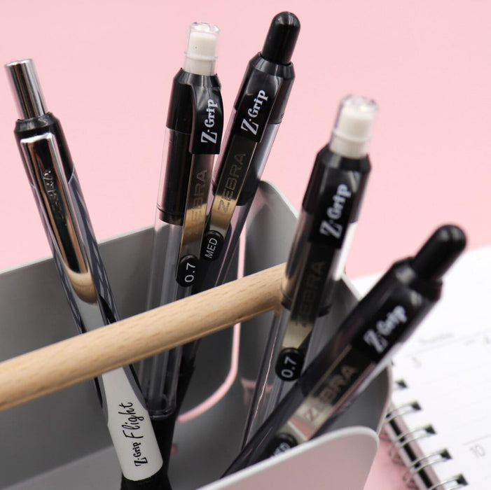 ZEBRA Pen Z Grip Black Pens Ballpoint, Smooth Writing Ballpoints With Pocket Clip, Retractable Black Ink Ballpoint Pens, Reliable Black Biro Multipack For Everyday Use - Medium Point, 12pk