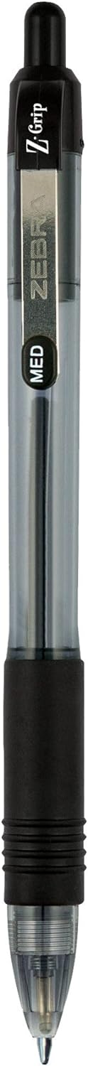ZEBRA Pen Z Grip Black Pens Ballpoint, Smooth Writing Ballpoints With Pocket Clip, Retractable Black Ink Ballpoint Pens, Reliable Black Biro Multipack For Everyday Use - Medium Point, 12pk
