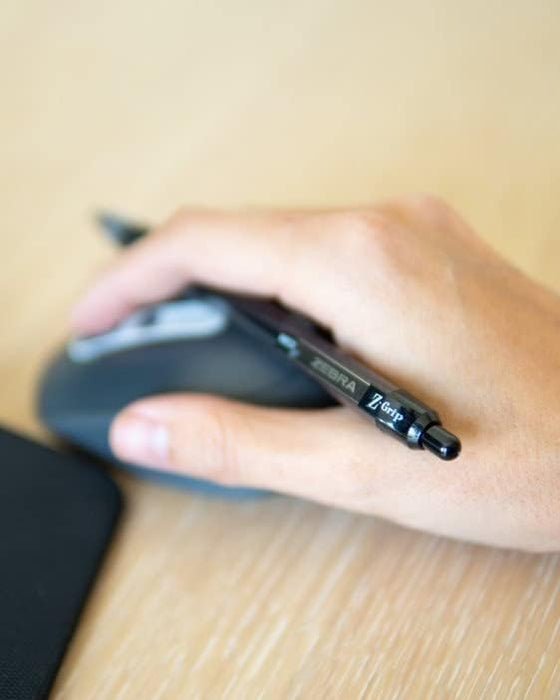 ZEBRA Pen Z Grip Black Pens Ballpoint, Smooth Writing Ballpoints With Pocket Clip, Retractable Black Ink Ballpoint Pens, Reliable Black Biro Multipack For Everyday Use - Medium Point, 12pk