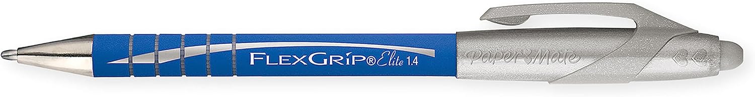 Paper Mate Flexgrip Elite Ballpoint Pens | Large Point (1.4mm) | Blue | Retractable | 12 Count