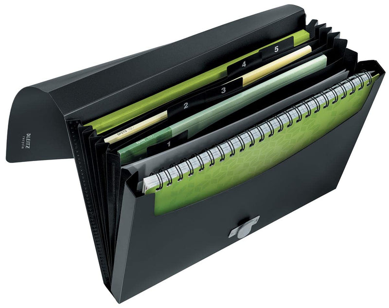 Leitz Recycled Expanding File, A4, 5 Compartments, Black, Pack of 5