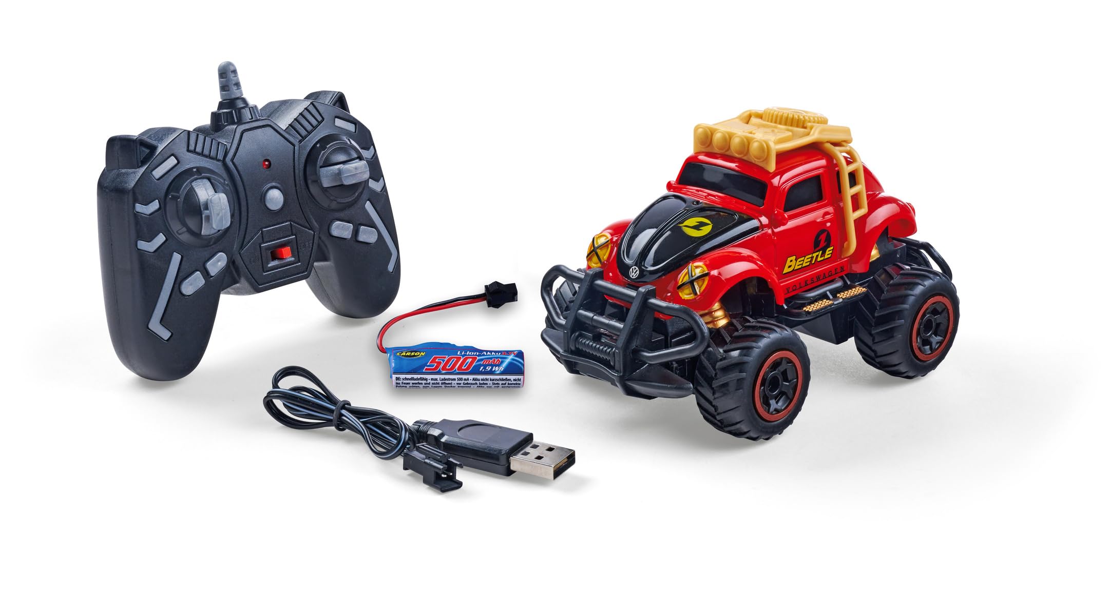 Carson 500404318 1:32 VW Beetle Rally 2.4GHz RTR rot - Ferngesteuertes Auto, Fahrzeug, Fahrzeit 60 min, RC Auto für Kinder, Spielzeug für Kinder, Remote Control Car