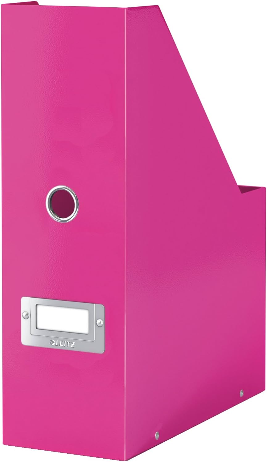 Leitz Magazine File Holder, A4, Cardboard Document Storage Box with Label, Foldable, for Home, Office & School, Click and Store Range 60470023 - Pink Pink A4 Magazine File