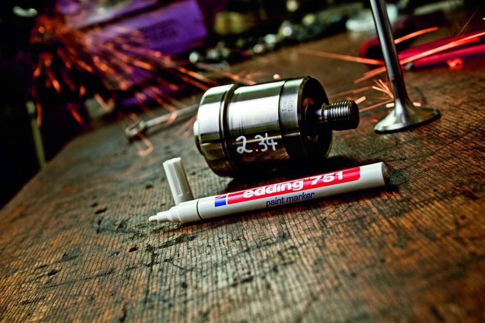 edding 751 paint marker - blue - 10 pens - round tip 1-2 mm - paint marker for marking and labelling metal, glass, rocks or plastic - heat-resistant, permanent, smudge-proof and waterproof