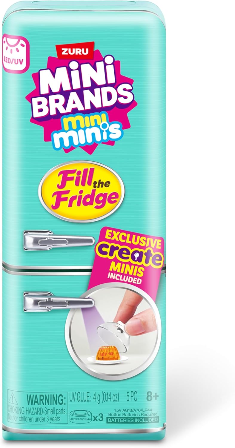 Mini Brands Fill The Fridge Playset w/UV Light by ZURU, Collectibles, DIY, Resin Play, Exclusive Recipe, NOT Edible, 8+
