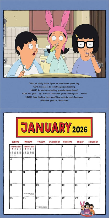 Bob's Burgers 2026 Wall Calendar (Includes Stickers