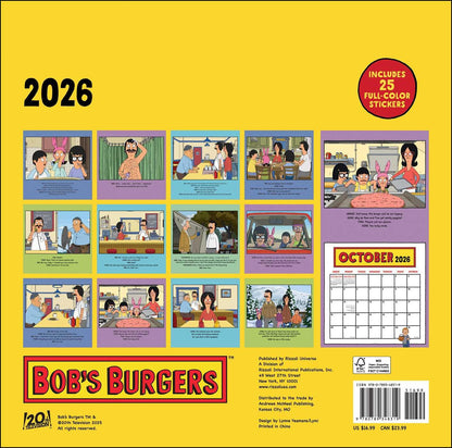 Bob's Burgers 2026 Wall Calendar (Includes Stickers