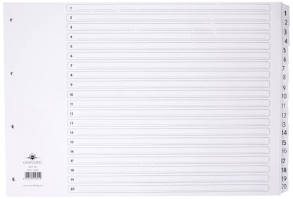 Concord Classic Index Mylar-reinforced Punched 4 Holes 1-20 A3 White Ref 04801/CS48