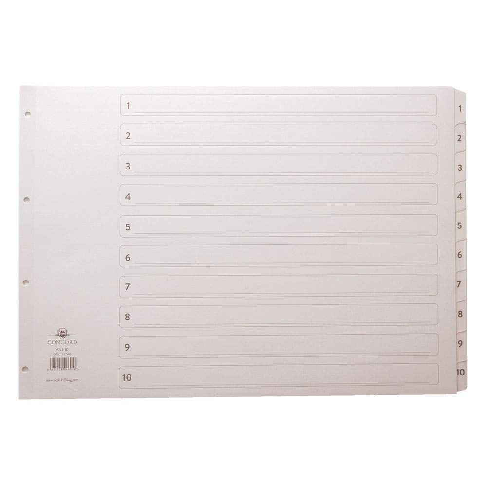 Concord Classic Index Mylar-reinforced Oblong Punched 4 Holes 1-10 A3 White Ref 04601/CS46