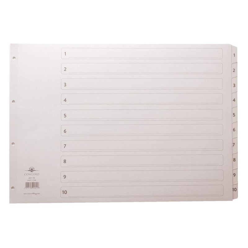 Concord Classic Index Mylar-reinforced Oblong Punched 4 Holes 1-10 A3 White Ref 04601/CS46