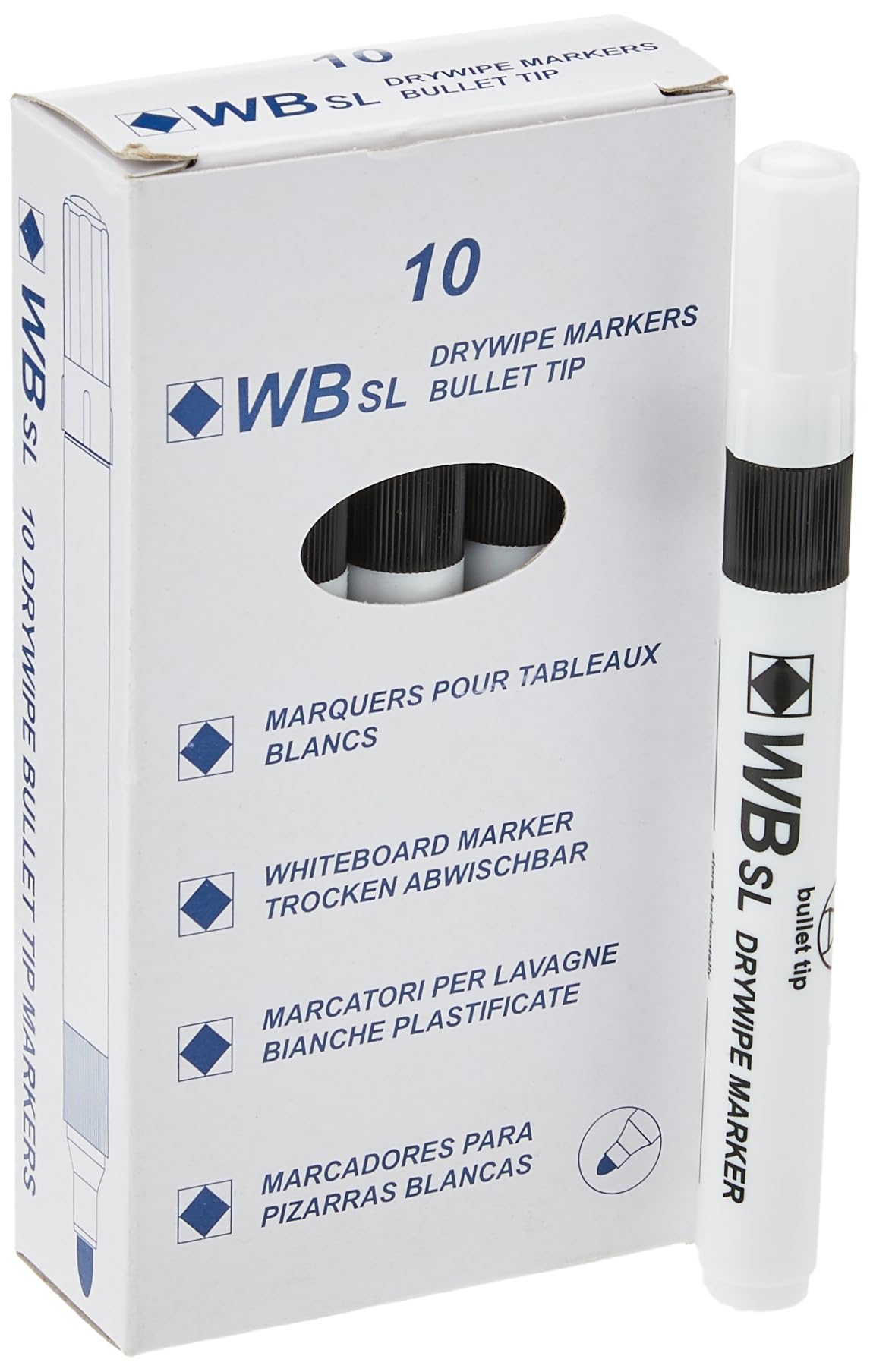 Whiteboard Drywipe Bullet Tip Black Markers x 10 (PC