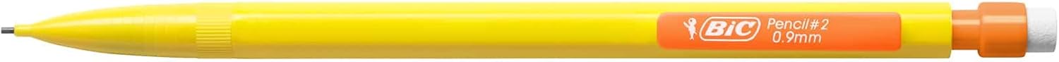 BIC Matic HB Mechanical Pencils and Eraser, Assorted Barrel Colours with Fine Point (0.9 mm), Pack of 12