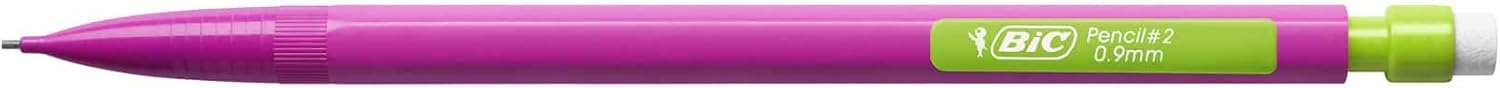 BIC Matic HB Mechanical Pencils and Eraser, Assorted Barrel Colours with Fine Point (0.9 mm), Pack of 12