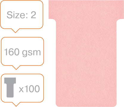 Nobo T-Cards Tab Top 15mm W60x Bottom W48.5x Full H85mm Size 2 Light Pink Ref 32938905
