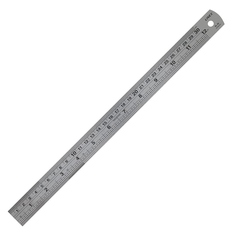 Linex Ruler 30cm, Stainless Steel, with Imperial and Metric Markings 300 mm
