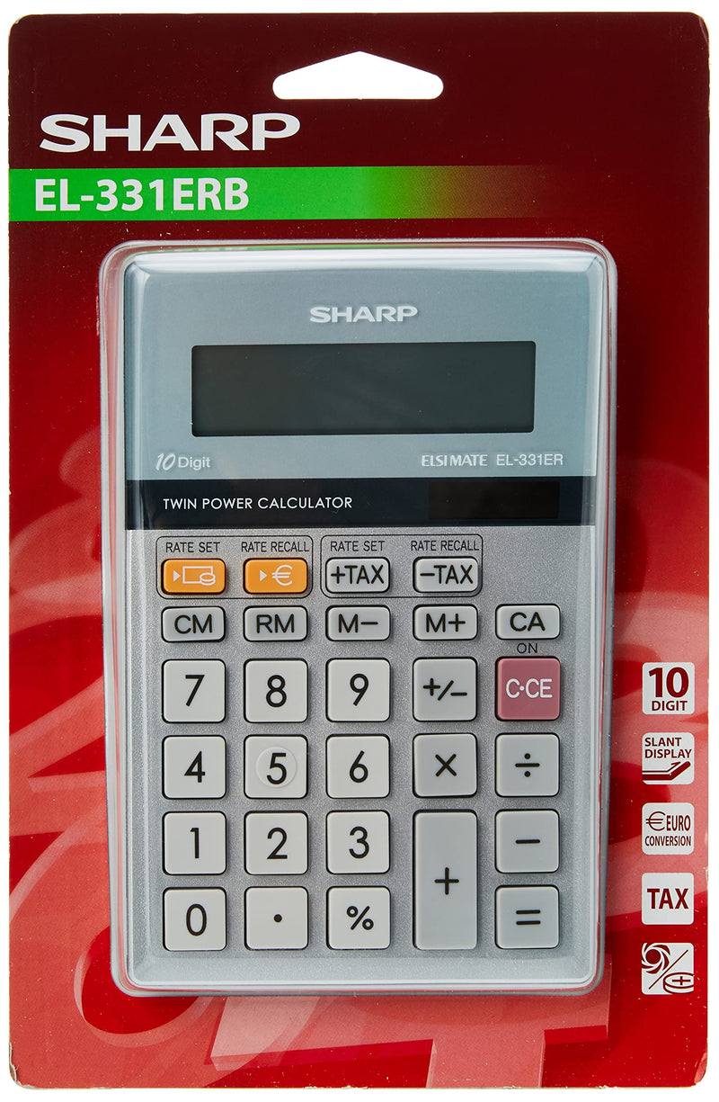 Sharp EL-331ERB - Calculadora (Escritorio, Básico, Plata, Batería/Solar, 10,2 cm, 14,8 cm