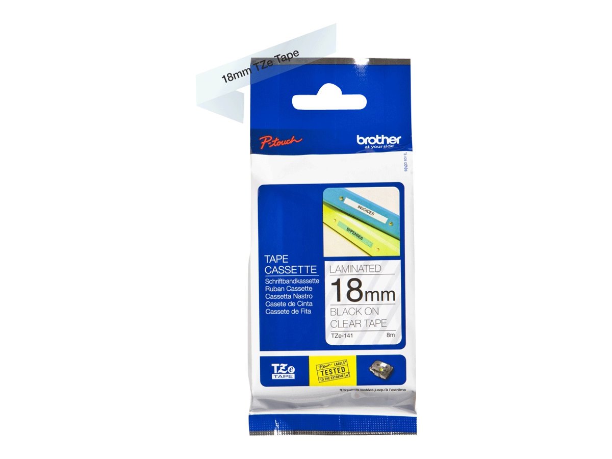 Brother TZe-141 Labelling Tape Cassette, 18 mm (W) x 8 m (L), Laminated, Brother Genuine Supplies