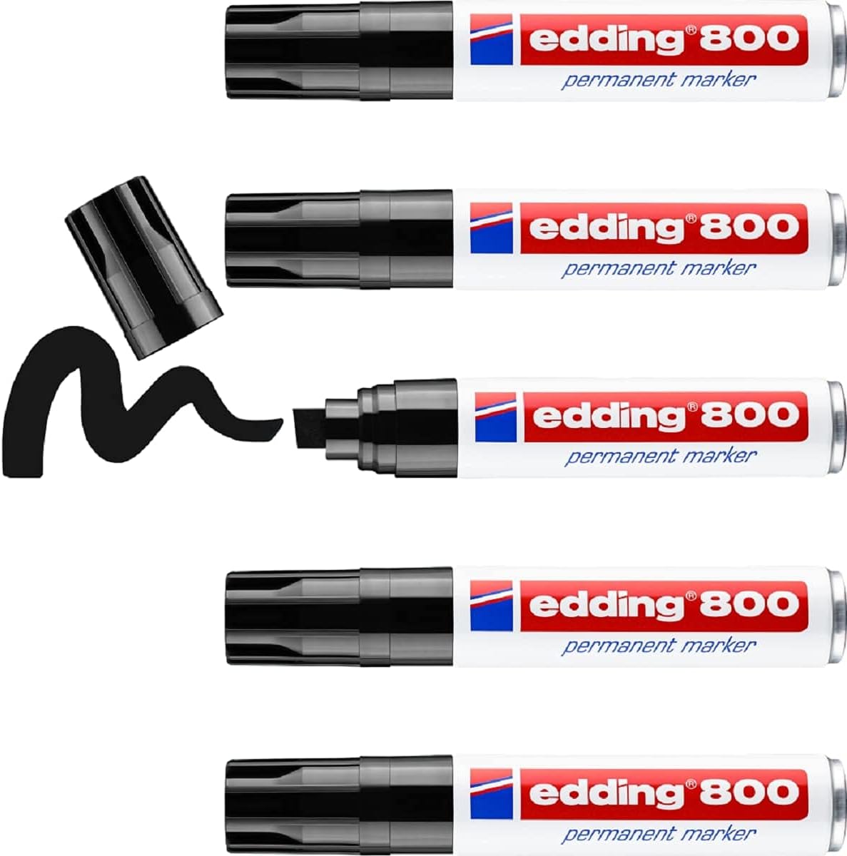 edding 800 permanent marker - black - 5 pens - chisel tip 4-12 mm - for bold markings - waterproof, quick-drying, smear-proof pens - for cardboard, plastic, wood, metal, glass and fabric