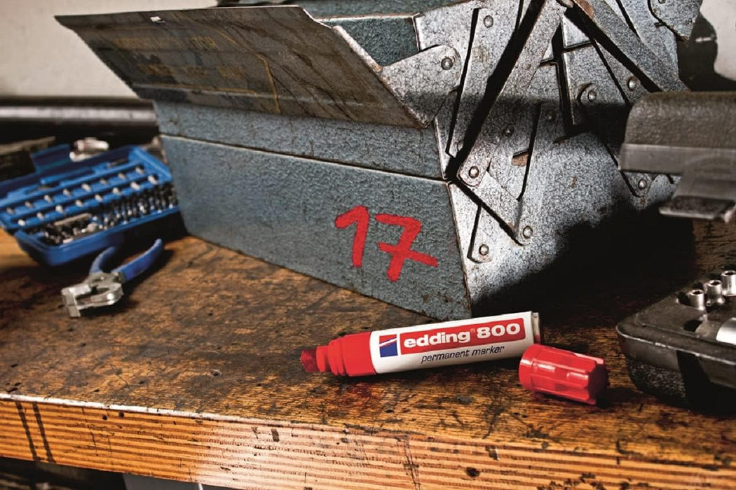 edding 800 permanent marker - black - 5 pens - chisel tip 4-12 mm - for bold markings - waterproof, quick-drying, smear-proof pens - for cardboard, plastic, wood, metal, glass and fabric