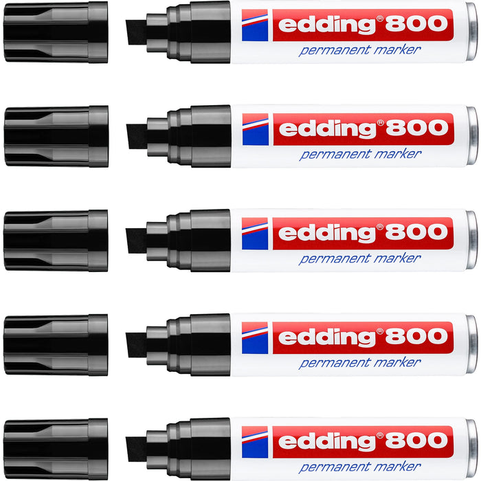 edding 800 permanent marker - black - 5 pens - chisel tip 4-12 mm - for bold markings - waterproof, quick-drying, smear-proof pens - for cardboard, plastic, wood, metal, glass and fabric