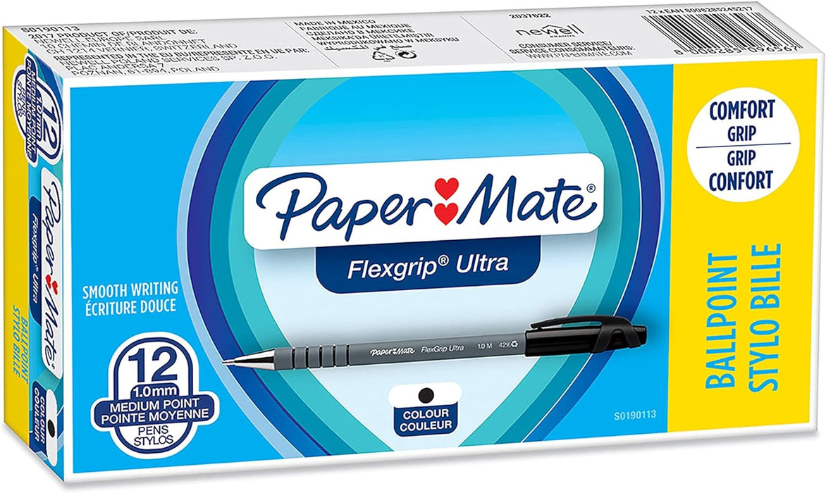 Paper Mate Flexgrip Ultra Ballpoint Pens | Medium Point (1.0mm) | Black | 12 Count