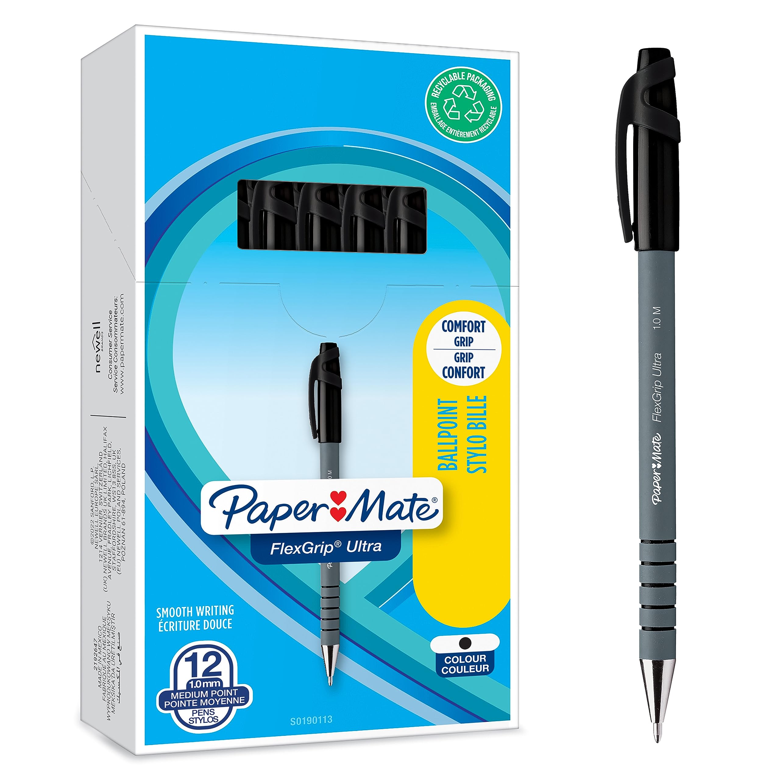 Paper Mate Flexgrip Ultra Ballpoint Pens | Medium Point (1.0mm) | Black | 12 Count