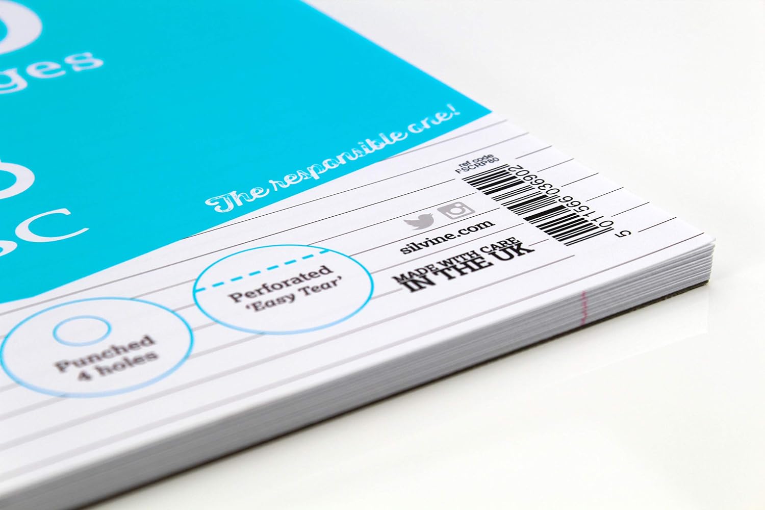 Silvine A4 Everyday FSC Refill Pad. Lined with Margin, 160 Pages of FSC Certified Paper. Ref FSCRP80