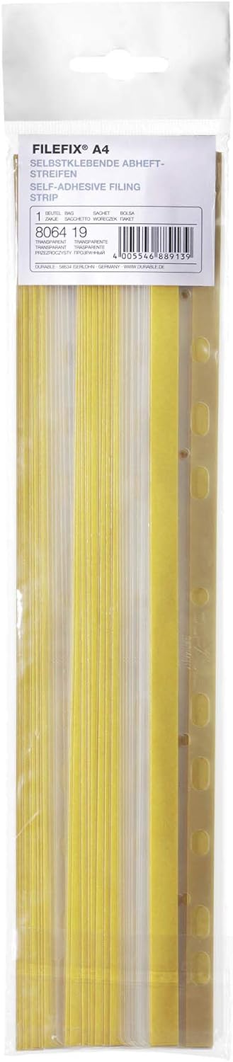 Durable FLEXIFIX Self-Adhesive Filing Strip with Universal Punching |Pack of 50| A4 | Perfect for Storing Unpunched Documents Pack of 50 Standard