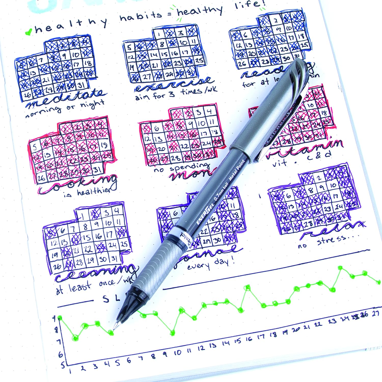 Pentel BL27-AX Energel BL27-A Roller Ball Pen (Medium) - Black (Pack of 12 pens