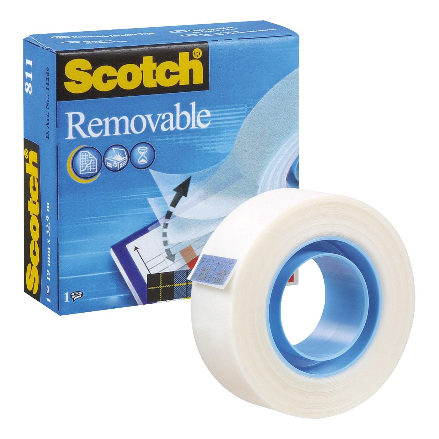 Scotch Removable Magic Tape 1 Roll 19 mm x 32.9 m - Repositionable Tape for Document Repair, Labelling & Sealing