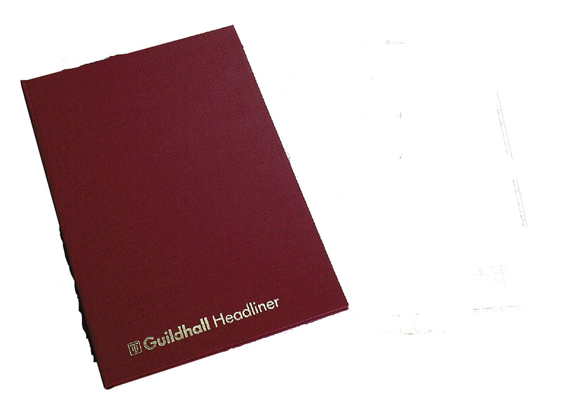Exacompta - Ref 38/8Z - Guildhall - Headliner Case bound Hardback Account Book, 298 x 203mm, 8 Cash Column, 80 Pages, Tamper-Proof, Precision Ruled 95gsm Ledger Paper - Burgundy