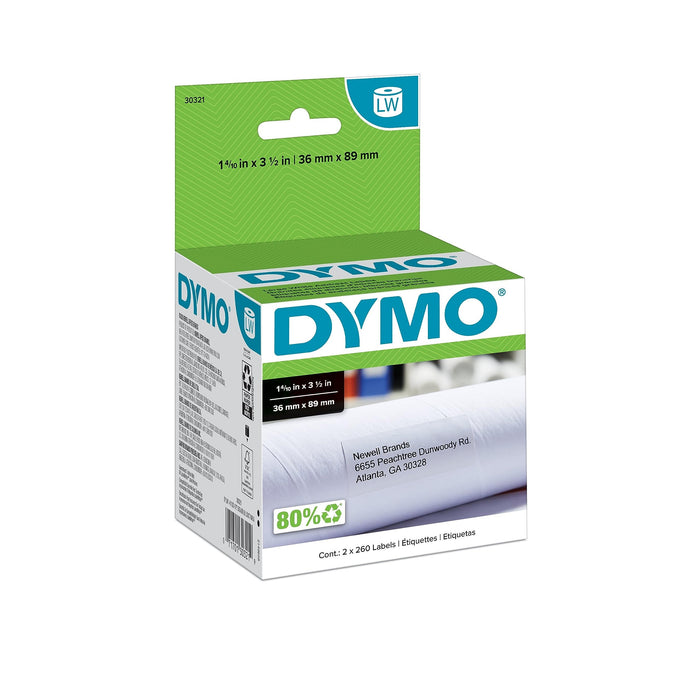 DYMO Authentic LabelWriter Large Address Labels | 36mm x 89mm | Black Print on Clear | 2 Rolls of 130 (260 Easy-Peel Labels) | Self-Adhesive | for LabelWriter Label Makers