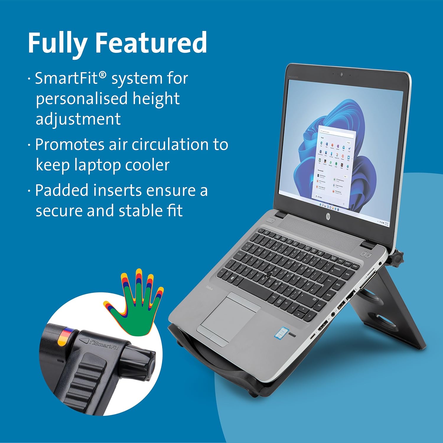 Kensington Easy Riser Portable Ergonomic Laptop Cooling Stand (12"-17") for Windows & Mac devices such as Dell, Toshiba, HP, Samsung, MacBook, Lenovo with Secure Fit and SmartFit System - Grey (60112