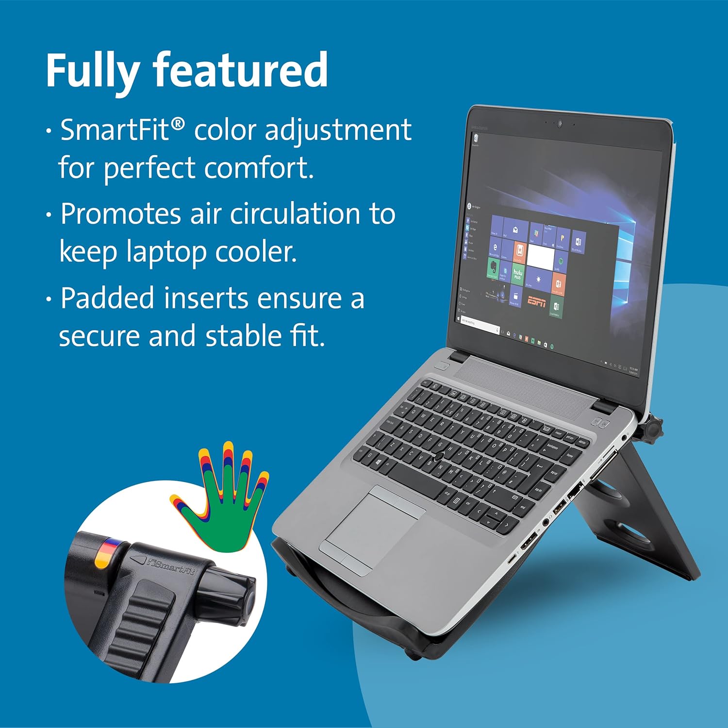 Kensington Easy Riser Portable Ergonomic Laptop Cooling Stand (12"-17") for Windows & Mac devices such as Dell, Toshiba, HP, Samsung, MacBook, Lenovo with Secure Fit and SmartFit System - Grey (60112