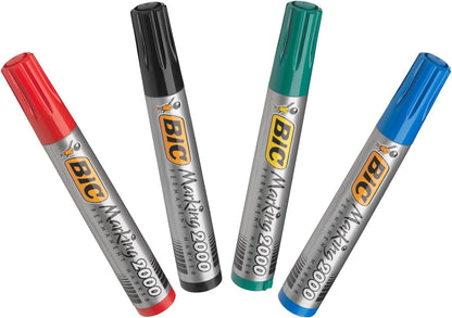 BIC Marking 2000 ECOlutions Permanent Bullet Tip Markers - Assorted Colours, Wallet of 4, Black